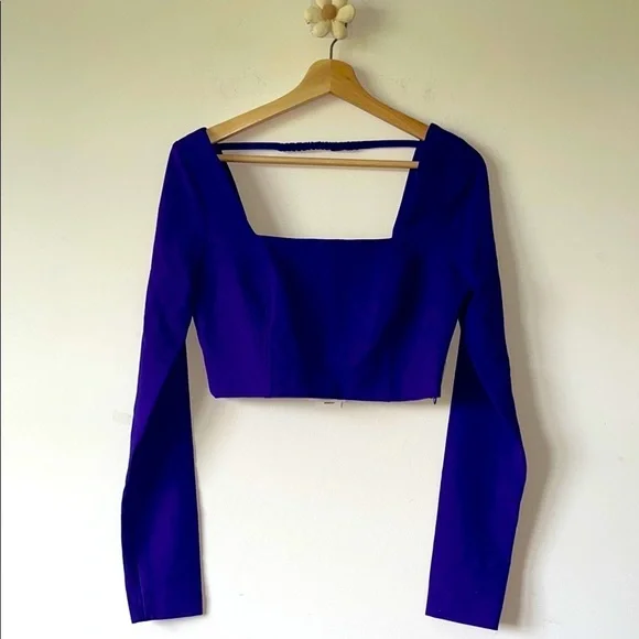 Zara Purple Crop Top Long Sleeve Fitted Crop Blouse - Picture 3 of 8